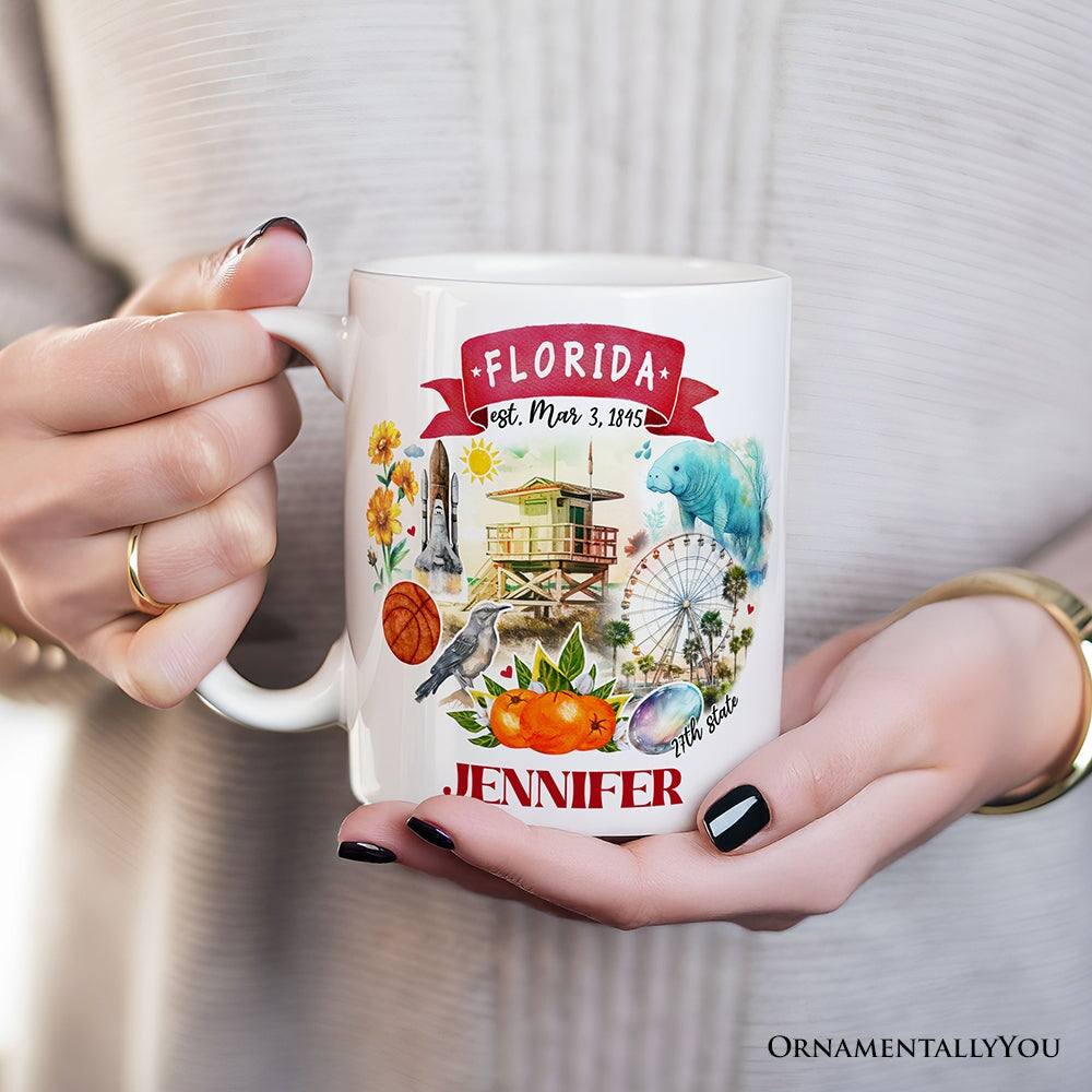 Artistic Florida State Themes and Landmarks Personalized Mug With Custom Name Personalized Ceramic Mug OrnamentallyYou