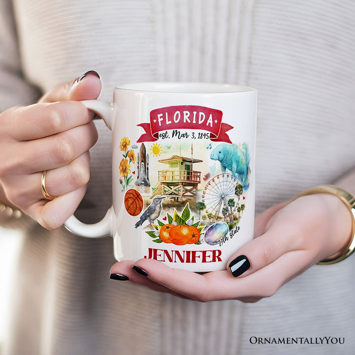 Artistic Florida State Themes and Landmarks Personalized Mug With Custom Name Personalized Ceramic Mug OrnamentallyYou