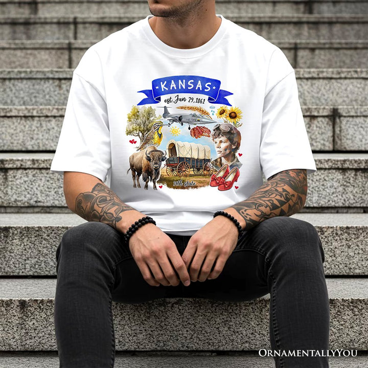 Artistic Kansas State Themes and Landmarks T-Shirt, Tee for History and Travel Lovers T-Shirts OrnamentallyYou