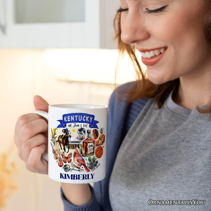 Artistic Kentucky State Themes and Landmarks Personalized Mug With Custom Name Personalized Ceramic Mug OrnamentallyYou
