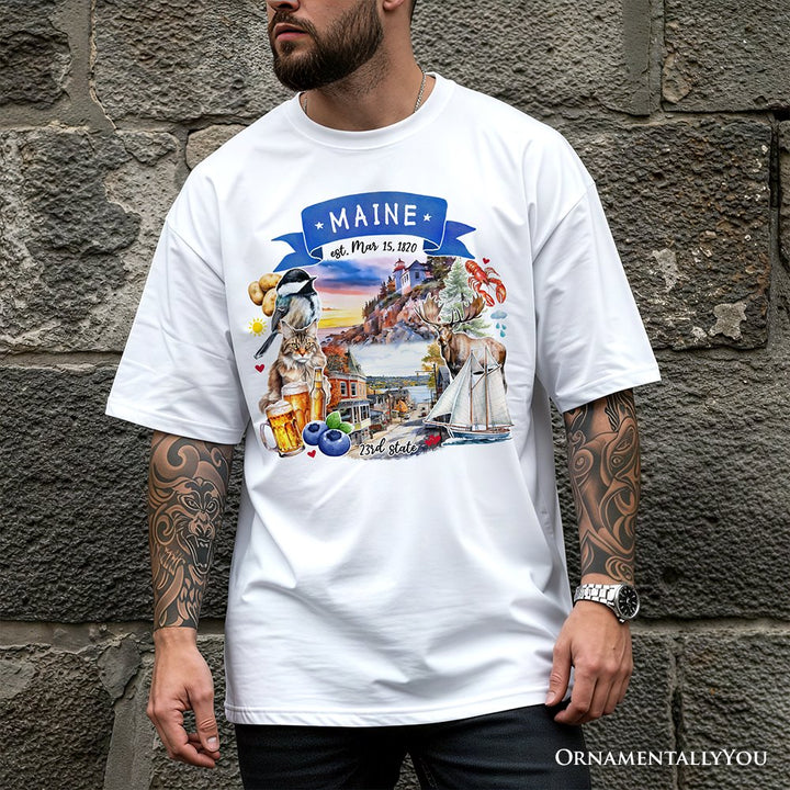 Artistic Maine State Themes and Landmarks T-Shirt, Tee for History and Travel Lovers T-Shirts OrnamentallyYou