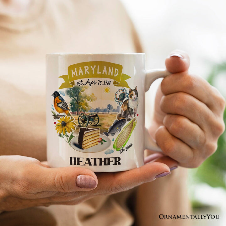 Artistic Maryland State Themes and Landmarks Personalized Mug With Custom Name Personalized Ceramic Mug OrnamentallyYou