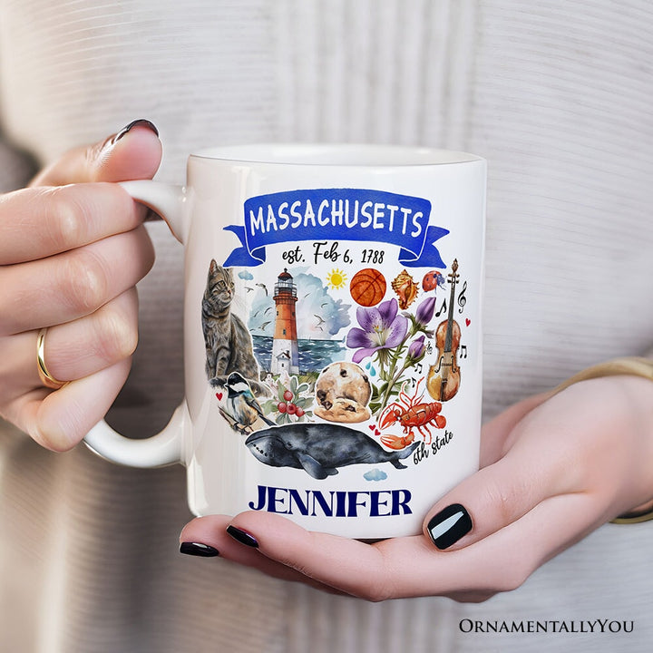 Artistic Massachusetts State Themes and Landmarks Personalized Mug With Custom Name Personalized Ceramic Mug OrnamentallyYou