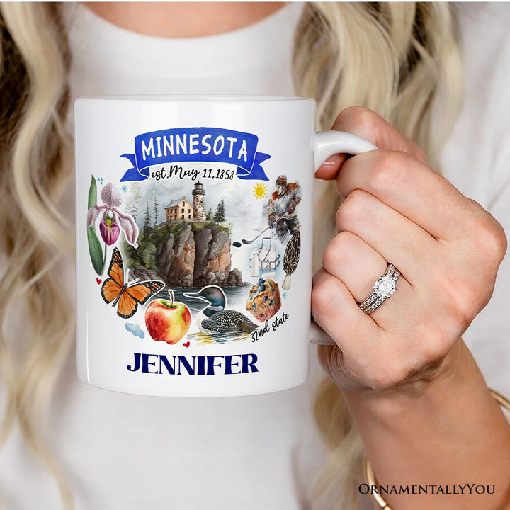 Artistic Minnesota State Themes and Landmarks Personalized Mug With Custom Name Personalized Ceramic Mug OrnamentallyYou