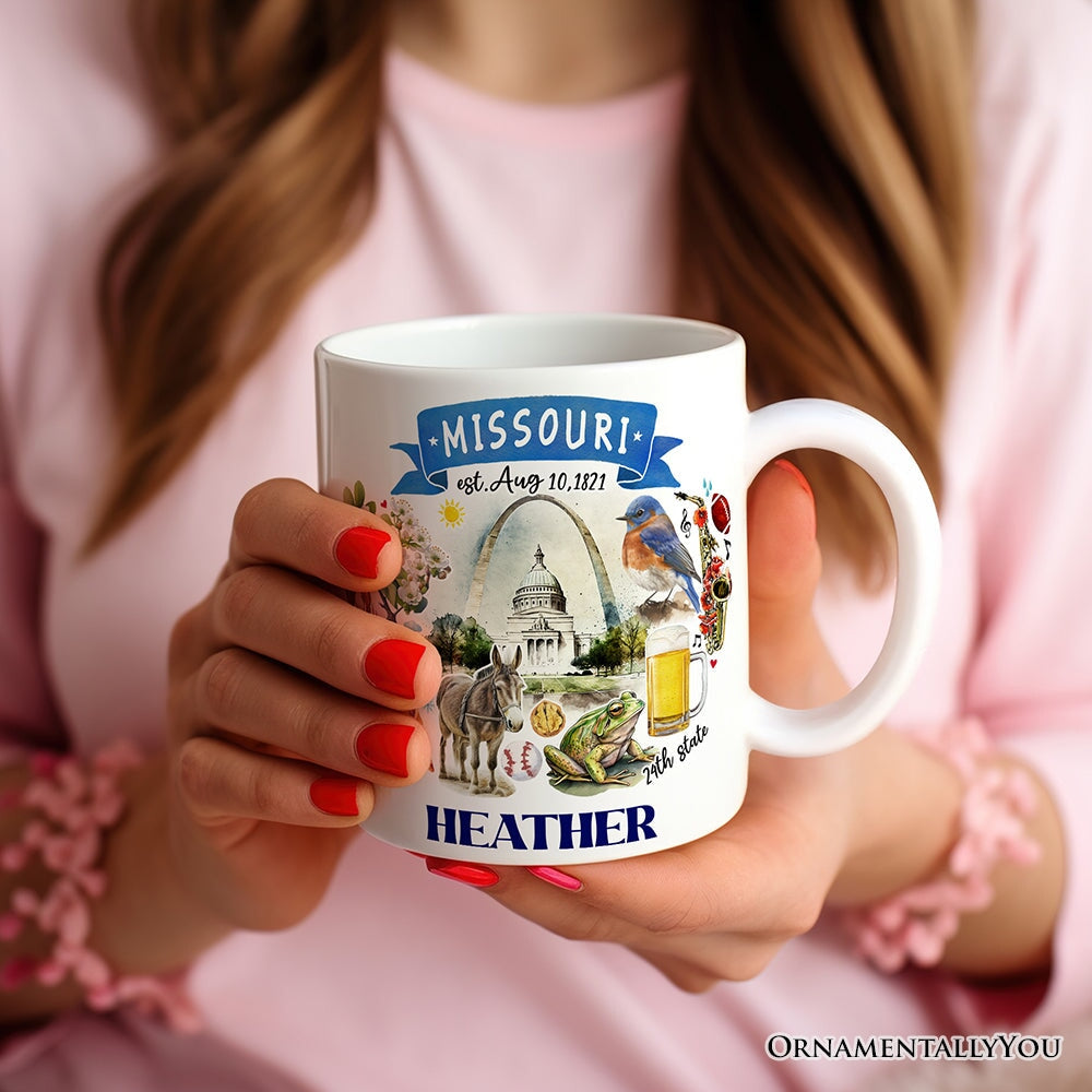 Artistic Missouri State Themes and Landmarks Personalized Mug With Custom Name Personalized Ceramic Mug OrnamentallyYou