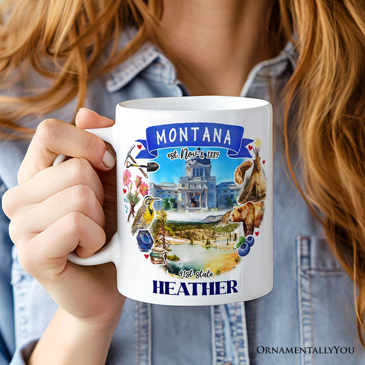 Artistic Montana State Themes and Landmarks Personalized Mug With Custom Name Personalized Ceramic Mug OrnamentallyYou