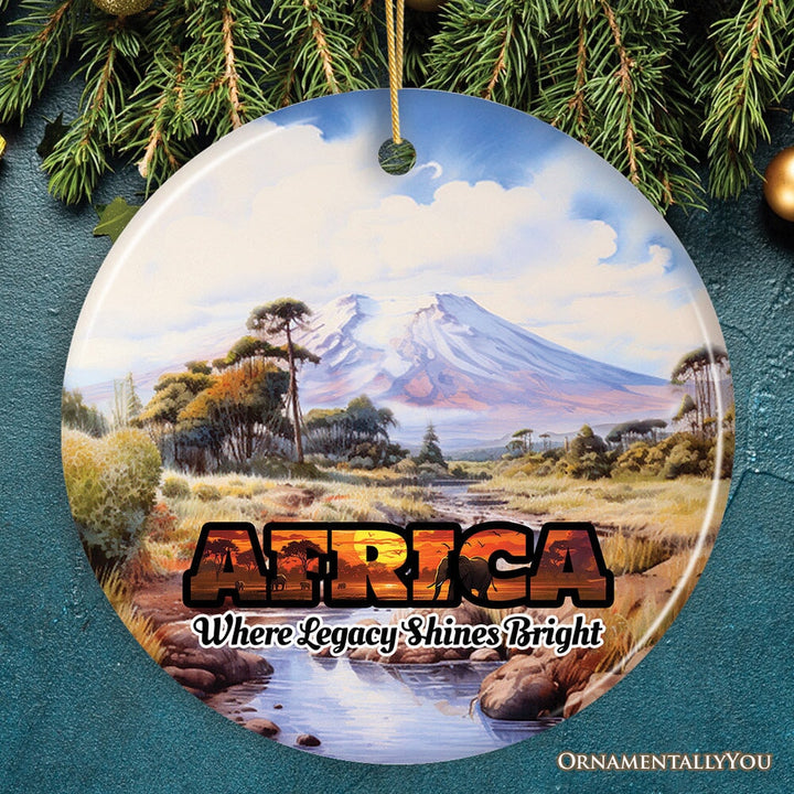 Artistic Natural Beauty of African Landscapes and Wildlife with Quotes Ornament, Christmas Gift or Travel Souvenir, Safari, Serengeti and Mount Kilimanjaro Ceramic Ornament OrnamentallyYou