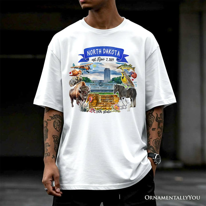 Artistic North Dakota State Themes and Landmarks T-Shirt, Tee for History and Travel Lovers T-Shirts OrnamentallyYou
