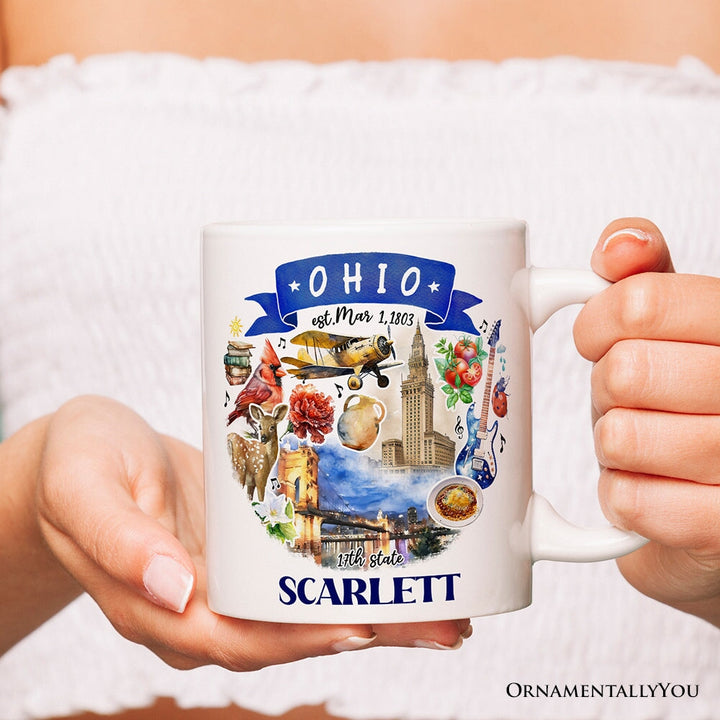 Artistic Ohio State Themes and Landmarks Personalized Mug With Custom Name Personalized Ceramic Mug OrnamentallyYou