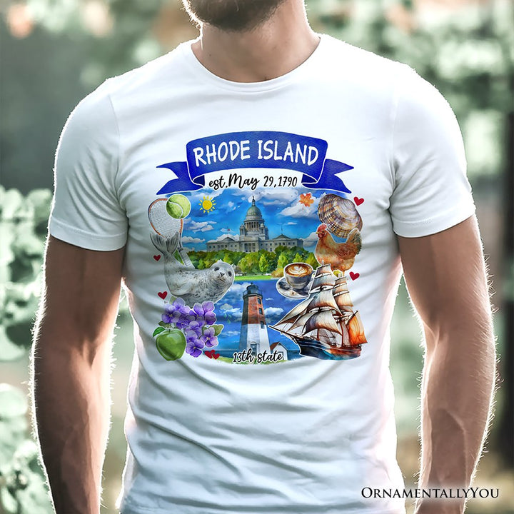 Artistic Rhode Island State Themes and Landmarks T-Shirt, Tee for History and Travel Lovers T-Shirts OrnamentallyYou