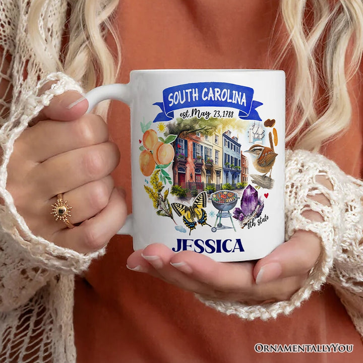 Artistic South Carolina State Themes and Landmarks Personalized Mug With Custom Name Personalized Ceramic Mug OrnamentallyYou