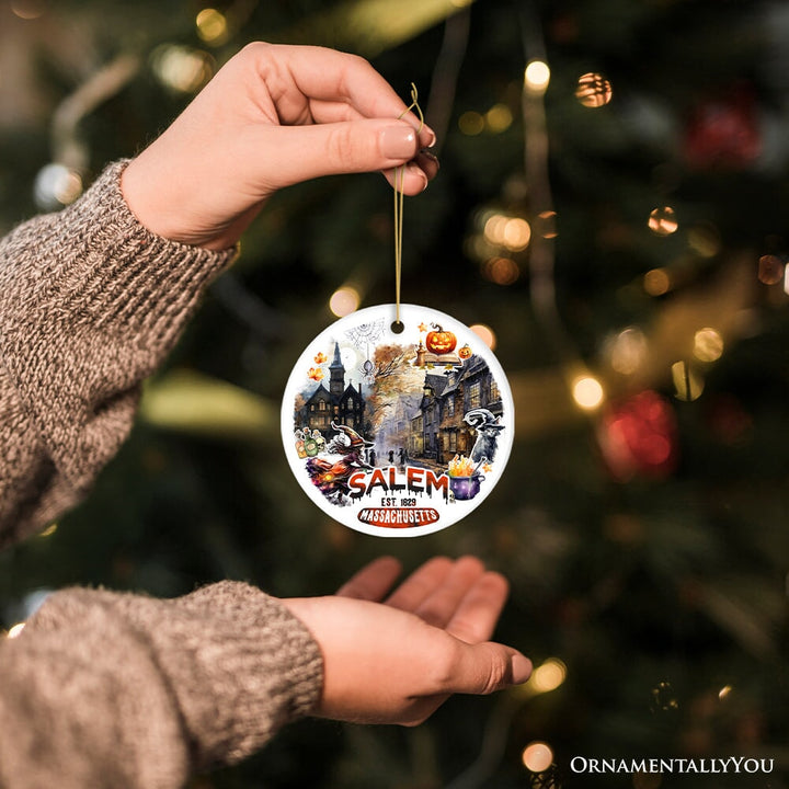 Artistic Spooky and Classic Salem Massachusetts Ornament, Witches and Halloween Souvenir Gift Ceramic Ornament OrnamentallyYou