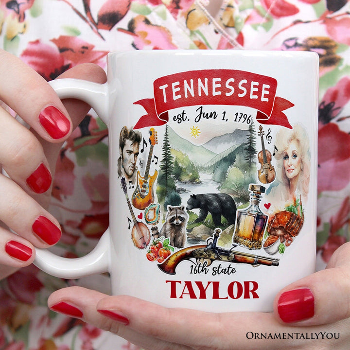 Artistic Tennessee State Themes and Landmarks Personalized Mug With Custom Name Personalized Ceramic Mug OrnamentallyYou