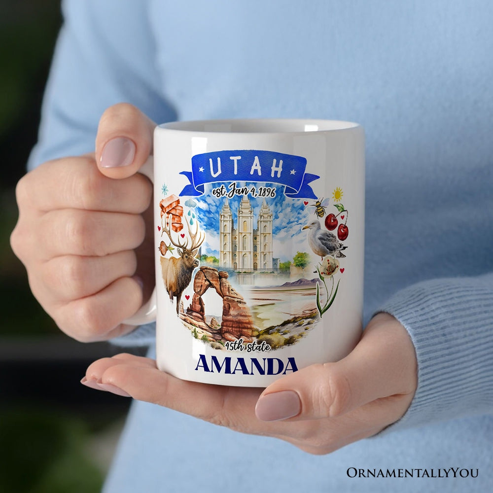 Artistic Utah State Themes and Landmarks Personalized Mug With Custom Name Personalized Ceramic Mug OrnamentallyYou