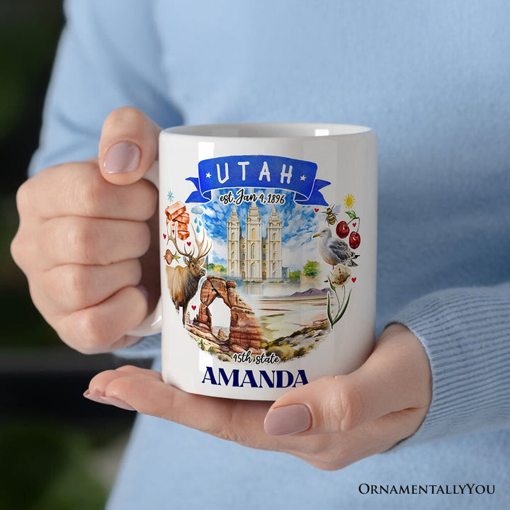 Artistic Utah State Themes and Landmarks Personalized Mug With Custom Name Personalized Ceramic Mug OrnamentallyYou
