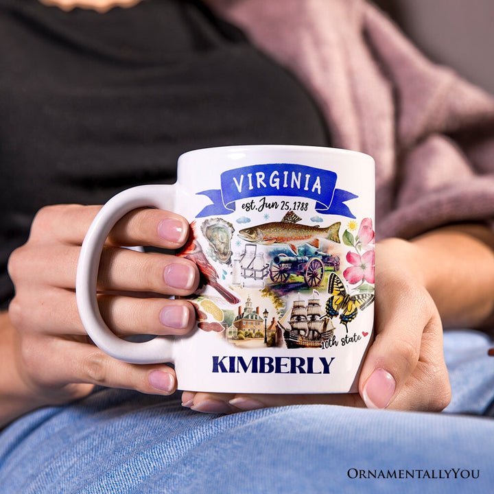 Artistic Virginia State Themes and Landmarks Personalized Mug With Custom Name Personalized Ceramic Mug OrnamentallyYou