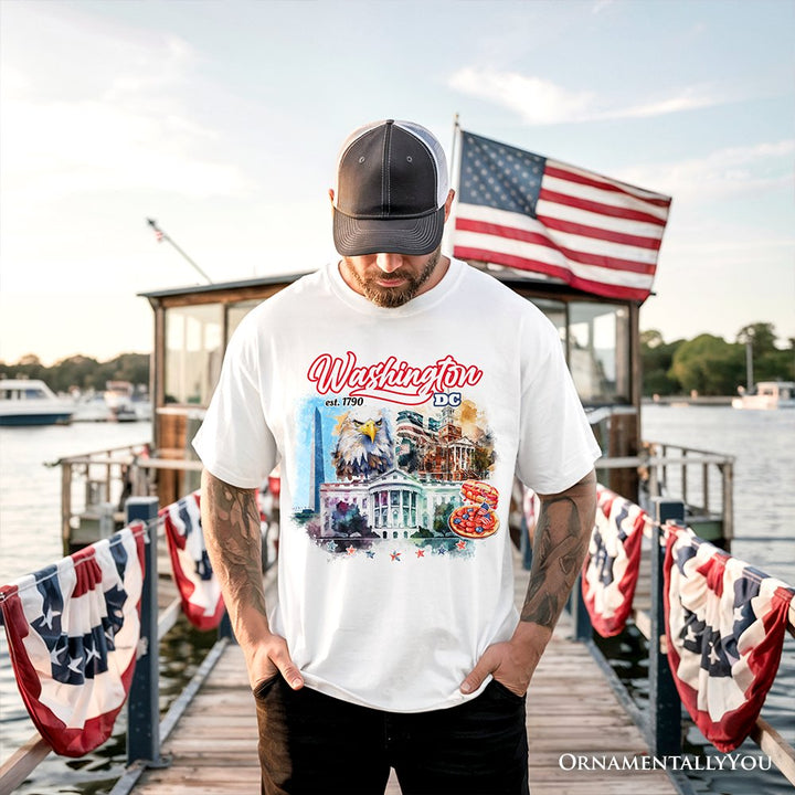 Artistic Washington DC T-Shirt, Landmarks of the Nation’s Capital, White House Travel Tee T-Shirts OrnamentallyYou