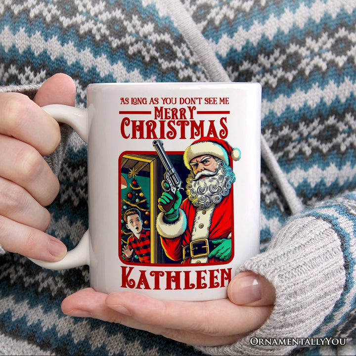 Bad Retro Santa Christmas Personalized Mug, Holiday Humor Gift with Custom Name Personalized Ceramic Mug OrnamentallyYou