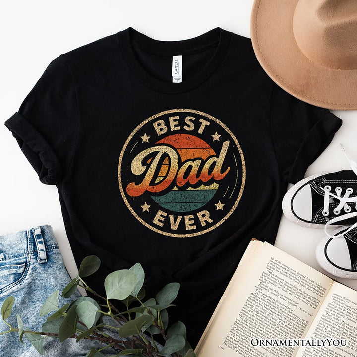 Best Dad Ever Retro Sunset T-Shirt, Black Vintage Fathers Gift Tee T-Shirts OrnamentallyYou Black XS