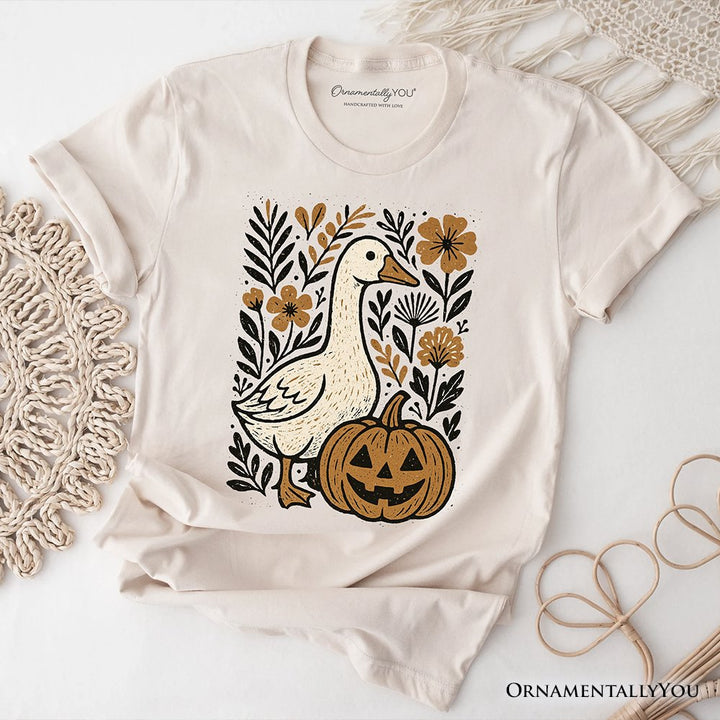 Boho Goose Halloween Pumpkin T-Shirt, Spooky Fall Floral Tee T-Shirts OrnamentallyYou Natural XS