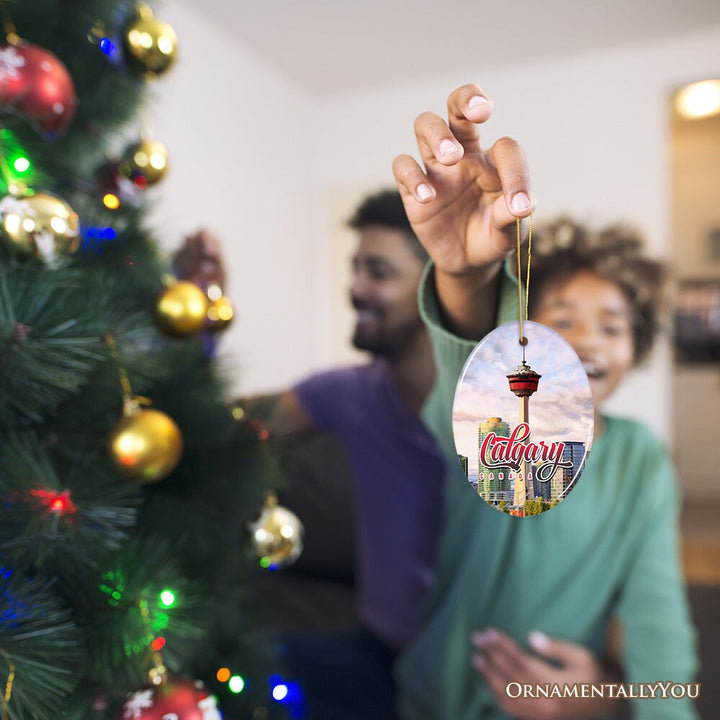 Calgary Tower Art Ornament, Canada Christmas Gift Ceramic Ornament OrnamentallyYou