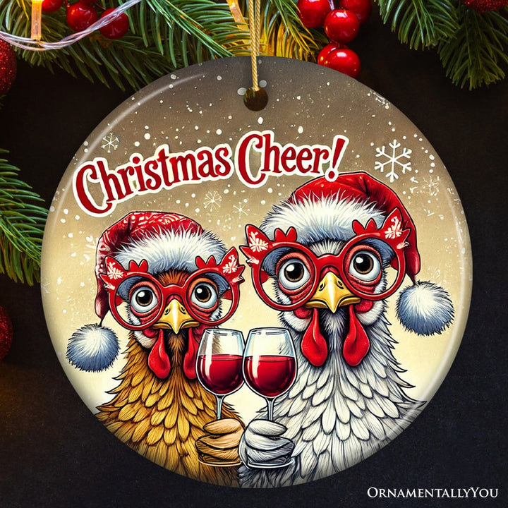 Christmas Cheer Chicken Ornament, Whimsical Holiday Tree Decoration Ceramic Ornament OrnamentallyYou
