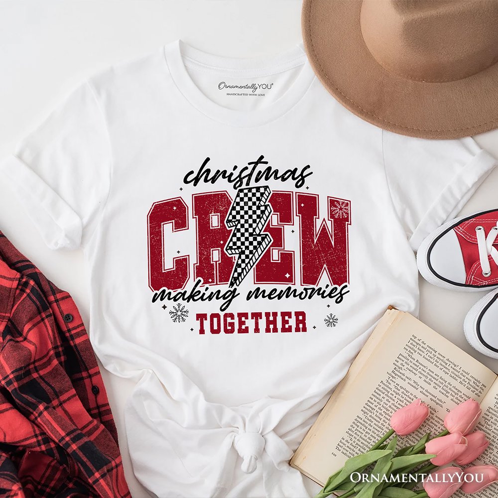 Christmas Crew Making Memories Together T‑Shirt, Checkered Lightning Retro Holiday Tee T-Shirts OrnamentallyYou White XS