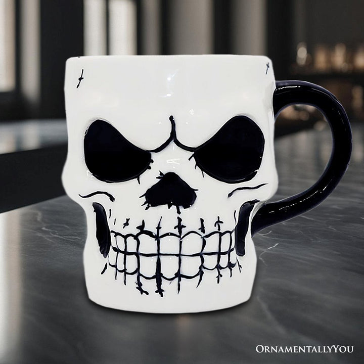 (Pre-Order) Classic Skeleton Face Spooky 4" Mug, Ceramic Halloween Gothic Kitchen Cup Decor Mugs OrnamentallyYou