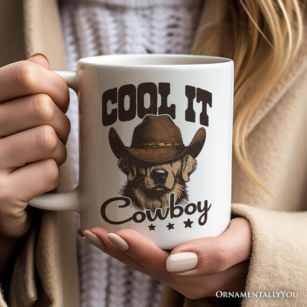 Cool It Cowboy Personalized Mug, Retro Western Golden Retriever Country Lovers Gift With Custom Name Personalized Ceramic Mug OrnamentallyYou 12oz Mug Non-Custom