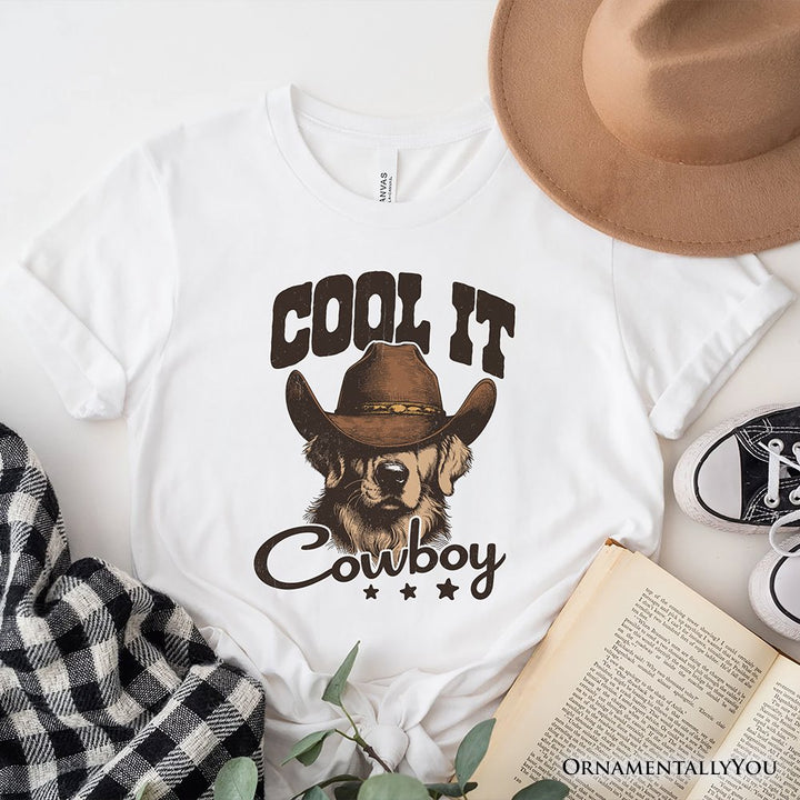 Cool It Cowboy T-Shirt With Western Dog, Retro Golden Retriever White and Natural Tee for Country Lover T-Shirts OrnamentallyYou White XS