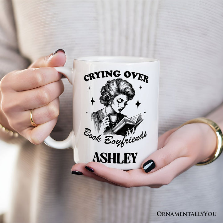 Crying Over Book Boyfriends Personalized Mug, Retro Anti-Valentine Funny Gift With Custom Name Personalized Ceramic Mug OrnamentallyYou