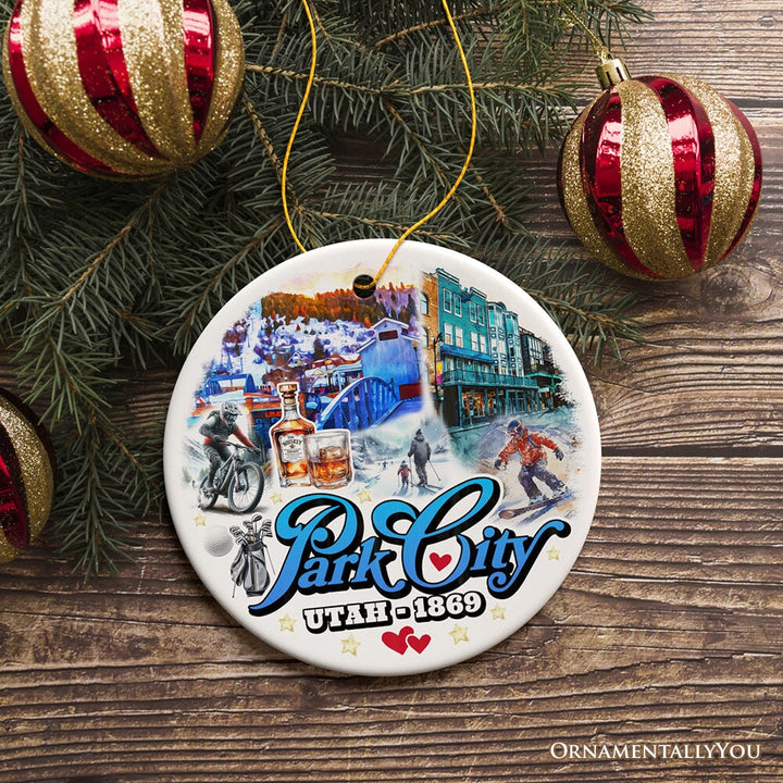 Culturally Artistic Park City Ceramic Ornament, Utah Picturesque Mountain Town Christmas Souvenir Ceramic Ornament OrnamentallyYou Circle Version 2