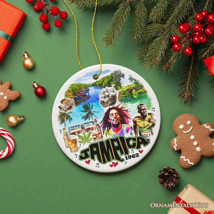 Culturally Vibrant Jamaica Ceramic Art Ornament, Artistic Caribbean Souvenir and Christmas Decor Ceramic Ornament OrnamentallyYou Circle