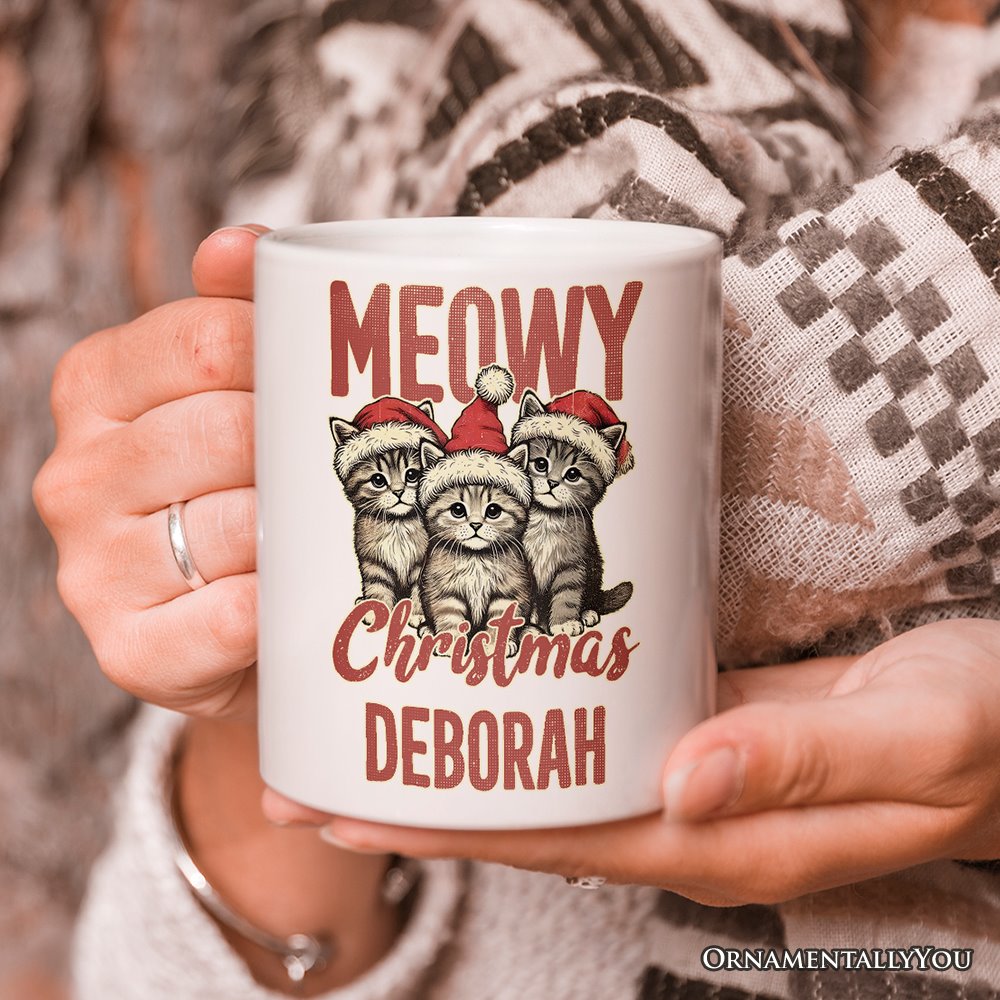 Cute Meowy Christmas Personalized Mug, Baby Cat Lover Gift with Custom Name Personalized Ceramic Mug OrnamentallyYou