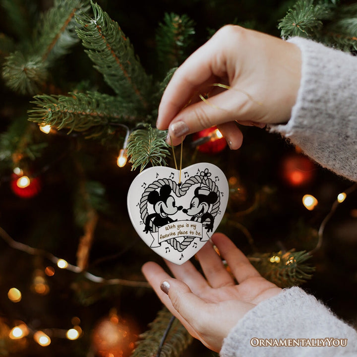 Cute Mouse Couple Love Quote Ornament, Classic Steamboat Willie Christmas Gift and Decor Ceramic Ornament OrnamentallyYou