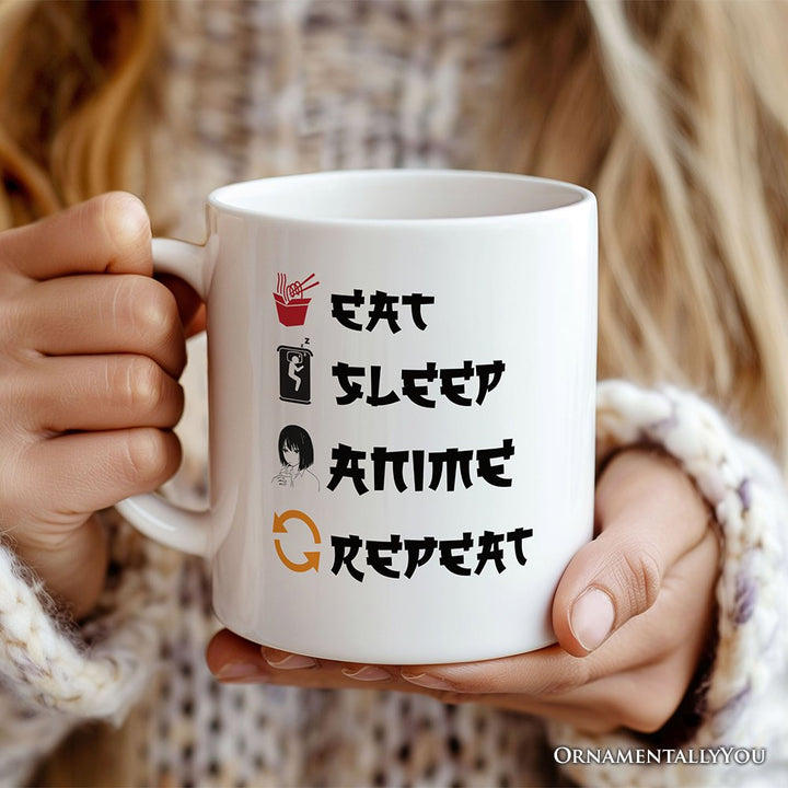 Eat Sleep Anime Repeat Personalized Mug, Funny Anime Lover Gift With Custom Name Personalized Ceramic Mug OrnamentallyYou