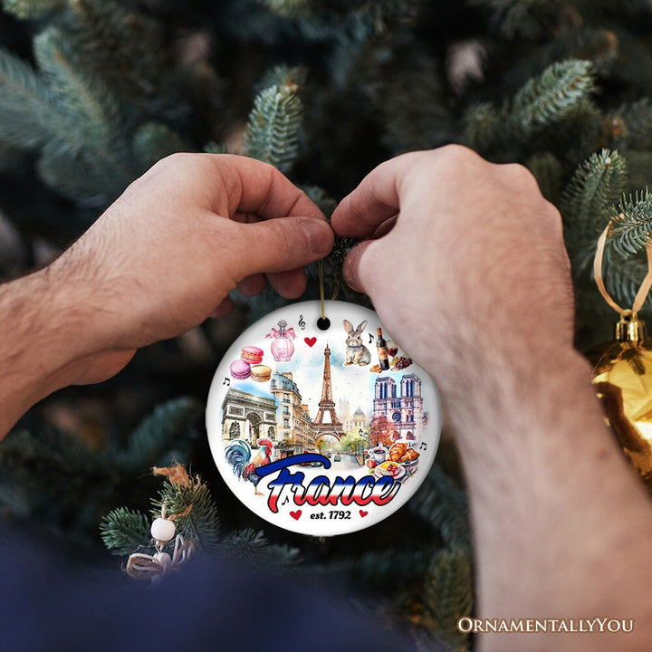 Elegant Art Compilation of French Landmarks Ornament, France Souvenir Gift Ceramic Ornament OrnamentallyYou