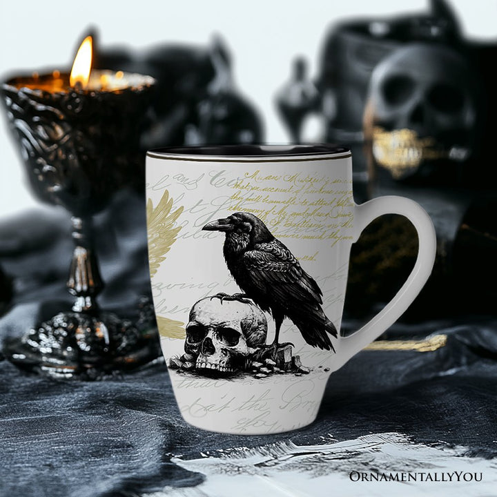 (Pre-Order) Elegant Goth Set of 4 Ceramic Mugs with Real Gold Trim, Black and White Spooky Halloween Coffee Cup Kitchen Gift Mug Sets OrnamentallyYou