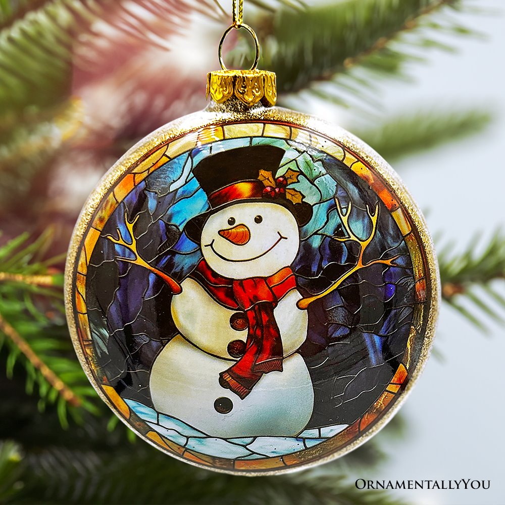 (Pre-Order) Festive Snowman Stained Glass Christmas Ornament Glass Ornament OrnamentallyYou