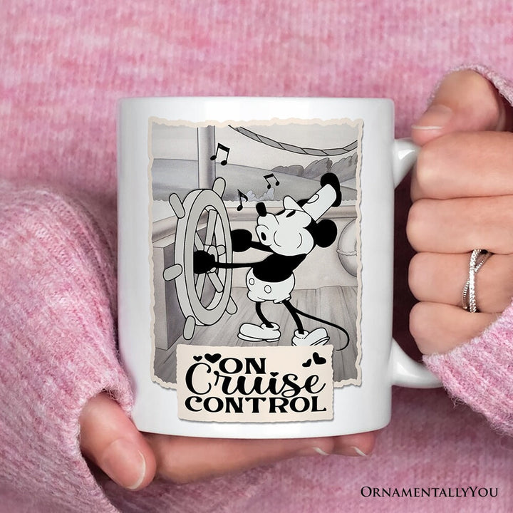 Funny Mouse On Cruise Control Personalized Mug, Classic Steamboat Willie Gift Personalized Ceramic Mug OrnamentallyYou