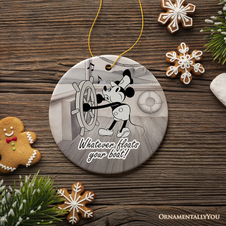 Funny Mouse Sailing Quotes Ornament, Classic Steamboat Willie Christmas Keepsake and Decor Ceramic Ornament OrnamentallyYou