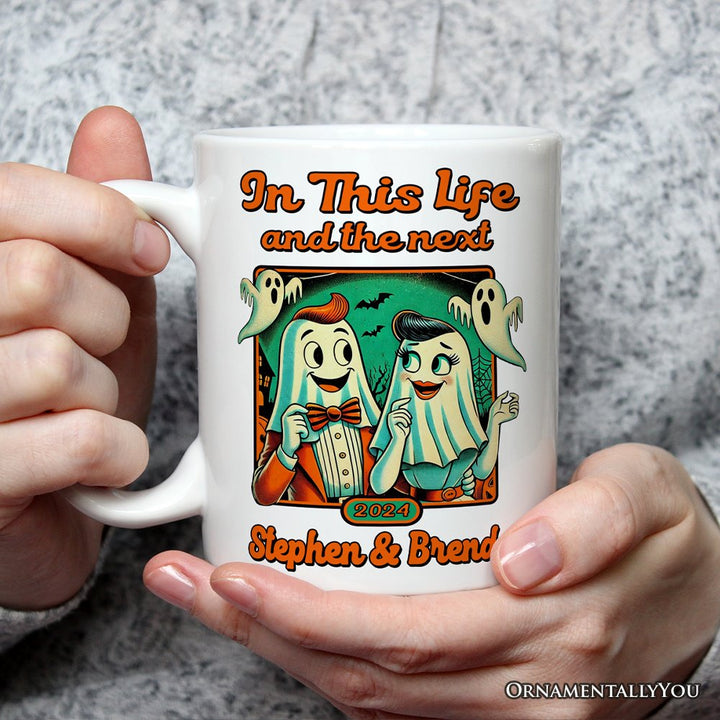 Ghost Lovers Through Next Lives, Personalized Halloween Mug, Retro Gift for Couples Personalized Ceramic Mug OrnamentallyYou