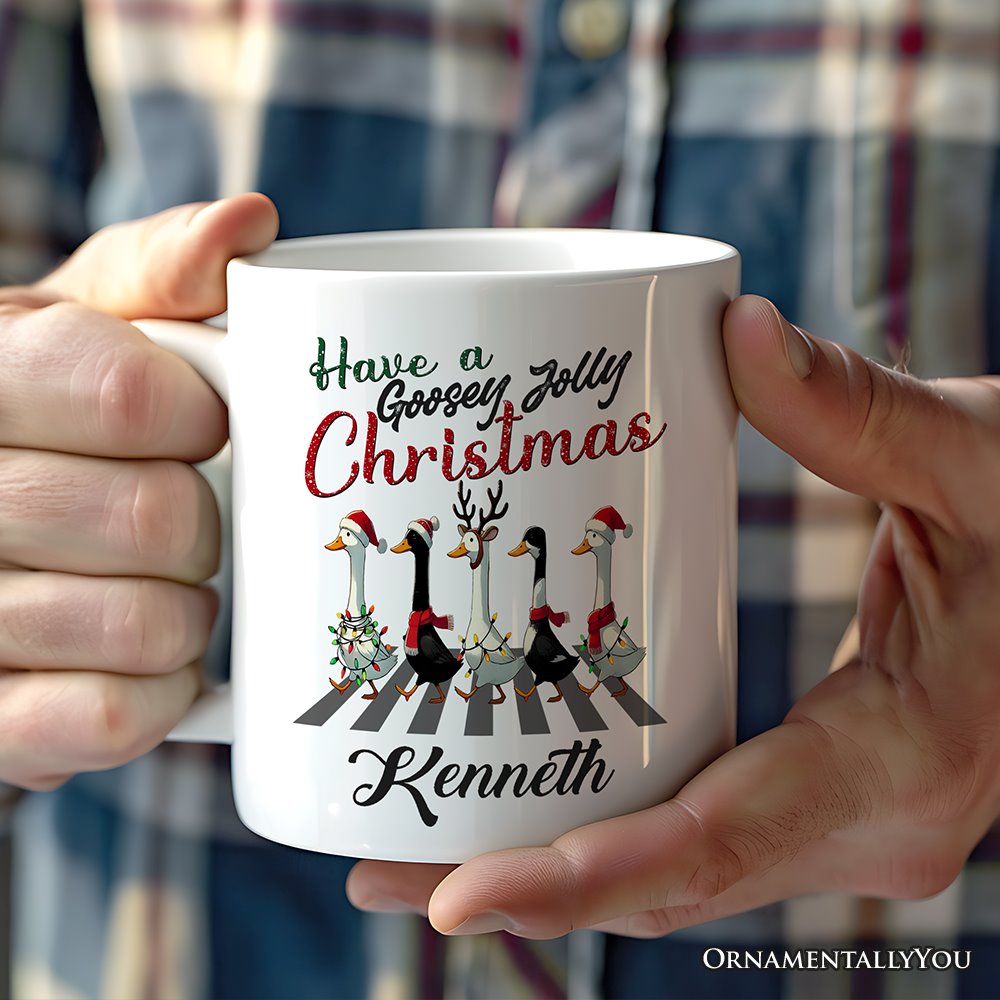 Goosey Jolly Christmas Personalized Mug, Funny Farm Lover Gift with Custom Name Personalized Ceramic Mug OrnamentallyYou