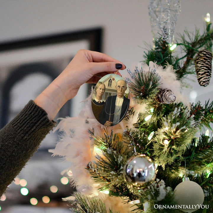 Grant Wood American Gothic Art Ceramic Ornament, Famous Painting Christmas Decoration Souvenir Ceramic Ornament OrnamentallyYou