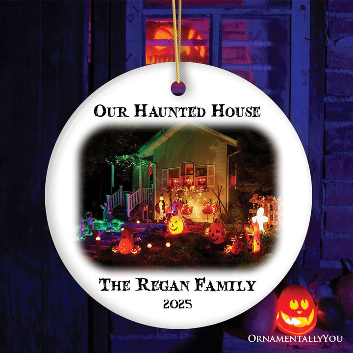 Haunted House Photograph Custom Tree Halloween Ornament Ceramic Ornament OrnamentallyYou Circle
