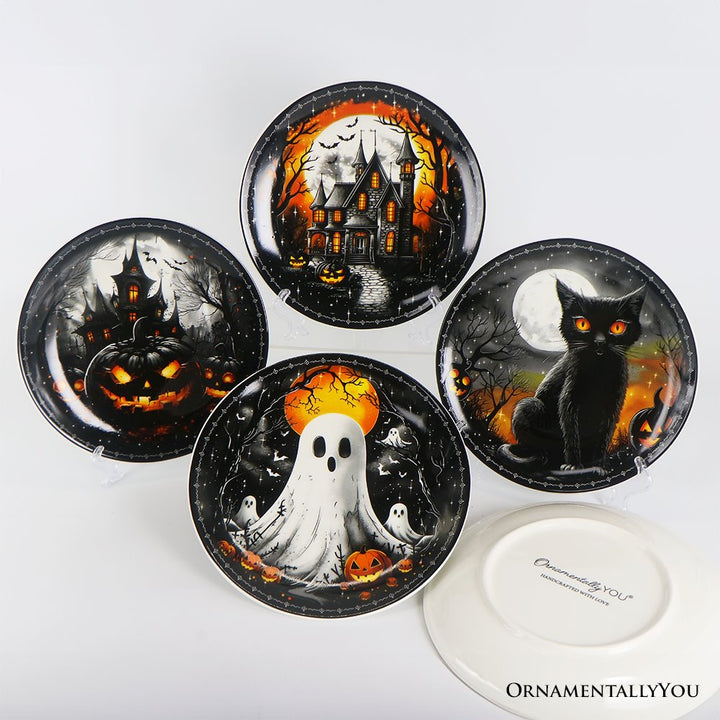 (Pre-Order) Haunted Night Set of 4 Plates, Black Halloween Tableware Collection for Salad, Dessert, Appetizer, and Side Plates Plate Sets OrnamentallyYou