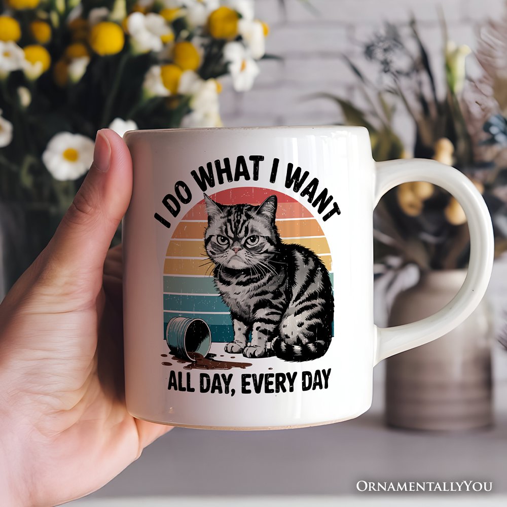 I Do What I Want Cat Personalized Mug, Retro Sarcastic Cat Lover Gift With Custom Name Personalized Ceramic Mug OrnamentallyYou 12oz Mug Non-Custom