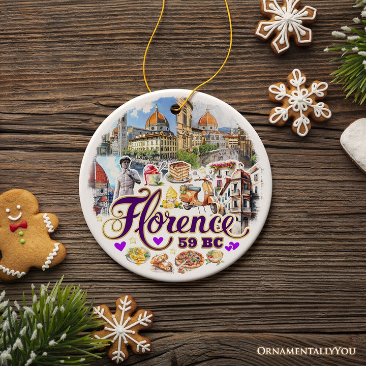 Illustrated Scenery of Florence City Ceramic Ornament, Italy Travel Souvenir and Christmas Gift Ceramic Ornament OrnamentallyYou