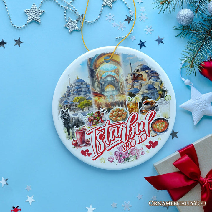 Istanbul City Historical Landmarks and Cultural Ornament, Artistic Turkey Handmade Christmas Gift and Souvenir Ceramic Ornament OrnamentallyYou Circle