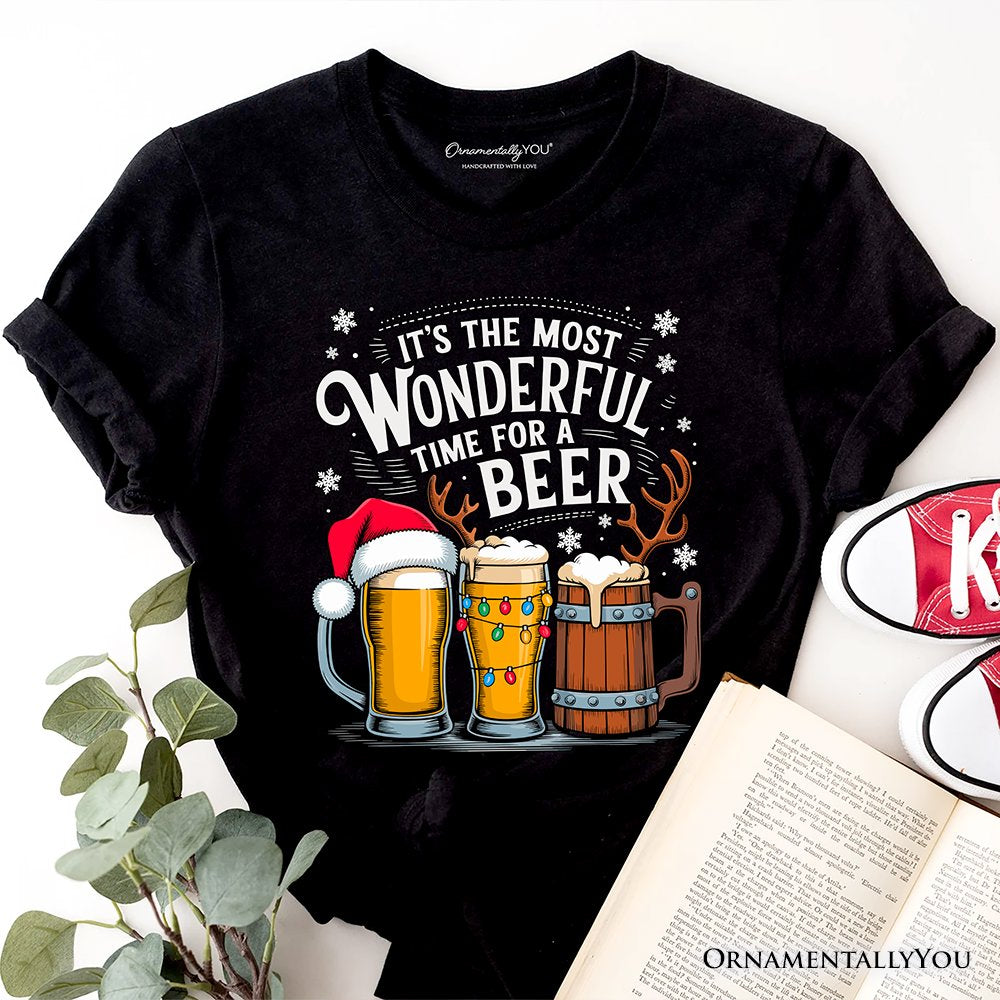 It's The Most Wonderful Time for a Beer T‑Shirt, Funny Holiday Beer Christmas Tee for Festive Drinkers T-Shirts OrnamentallyYou Black XS